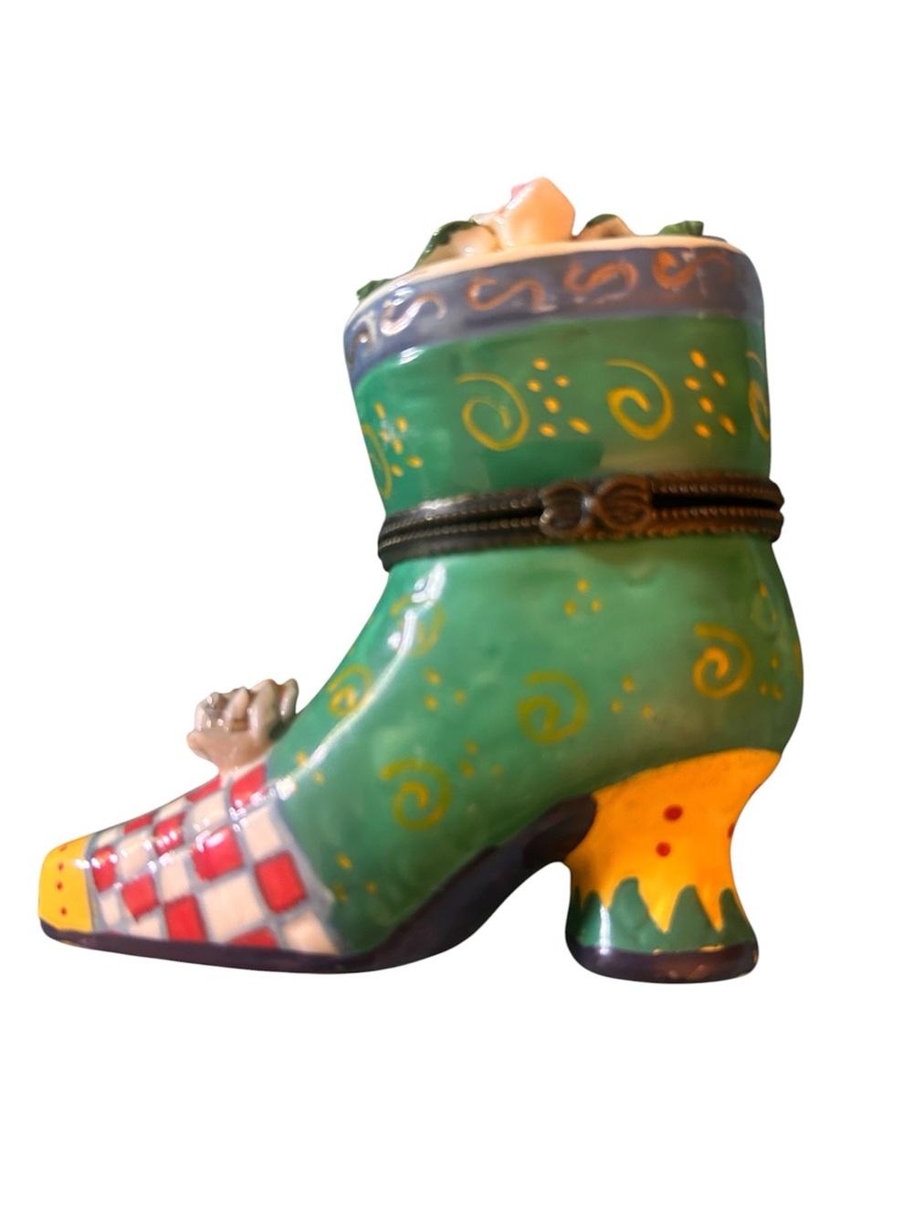 Decorative Women's Boot Planter with Flowers Pill/Trinket Box